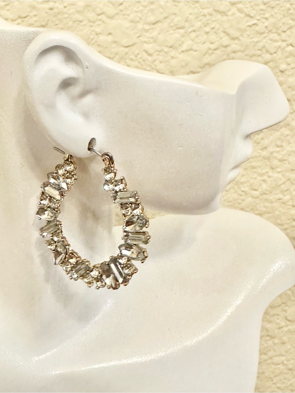 Clear Crystal Hoop Earrings - Gold Tone